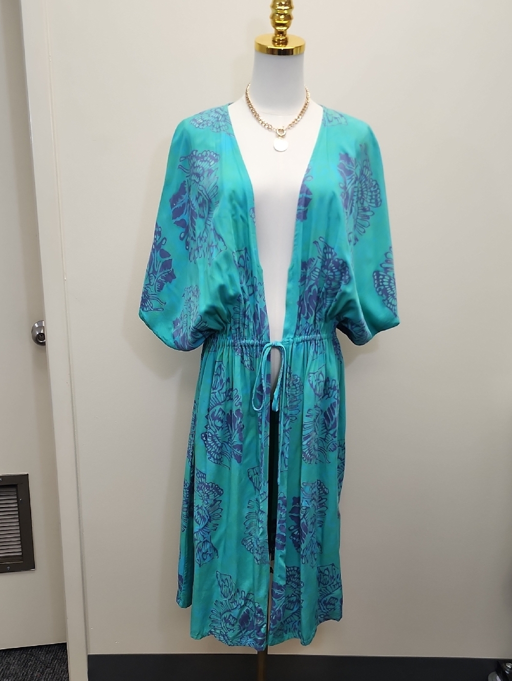 Turquoise Floral Drawstring Waist Dress
